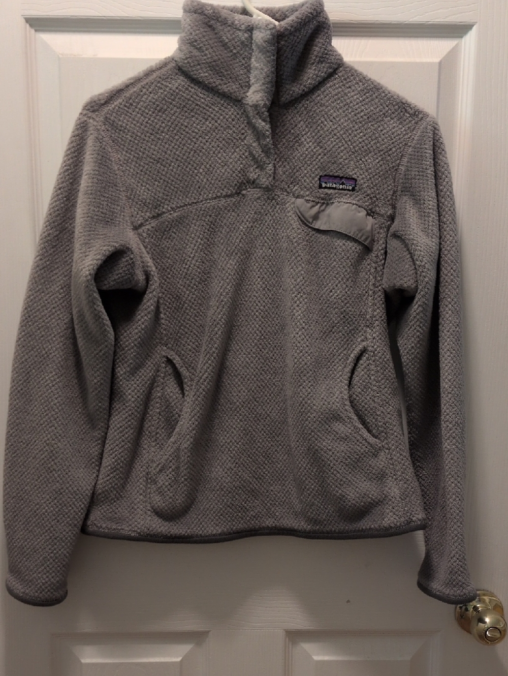 Patagonia Polar Tech Thermal Pro Light Gray Textured Fleece Pullover Size M